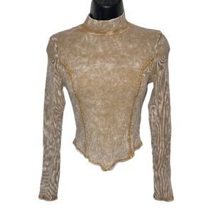 Illed Intent Tan Mock Neck Long Sleeve V Waist Crop Top